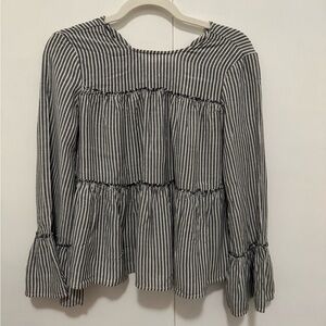 Altar'd State Black and White Bell Sleeve Ruffled Flowy Blouse, Size XS